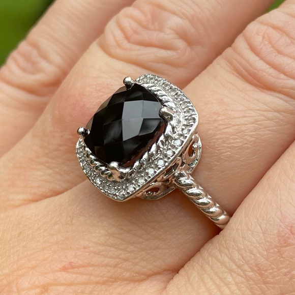 Black Onyx and Diamond Statement Ring - Picture 2 of 5